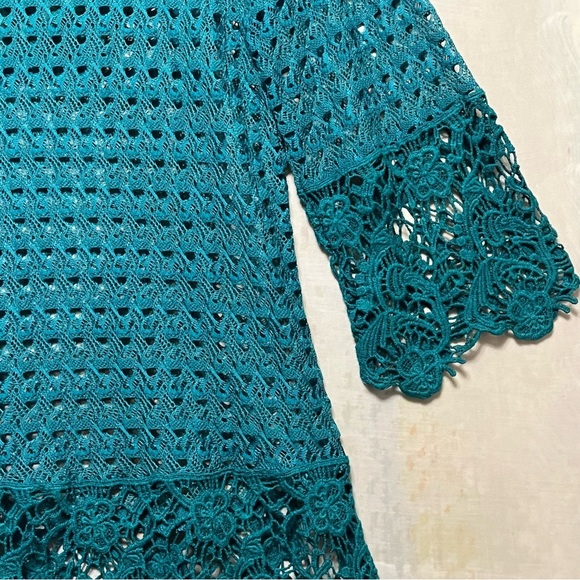 UMGEE Crochet Knit Tunic Cover-Up Womens L Boho Beach Hippie Turquoise Blue - Picture 12 of 16